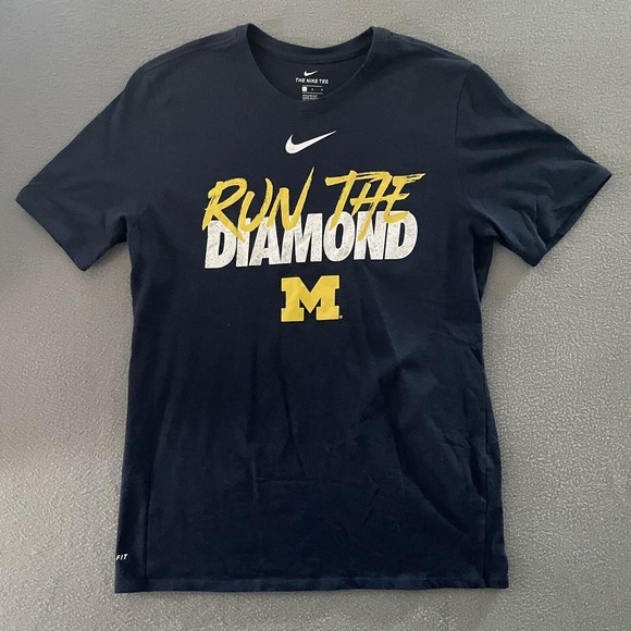 The Nike‎ Tee Michigan Wolverines Run The Diamond Men’s T-Shirt Blue Size Large - Picture 1 of 6